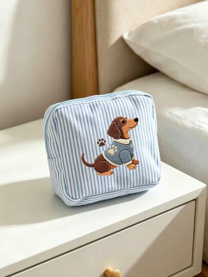 2D Flat Embroidered Puppy Print Minimalist Mini Bag, Portable Storage Bag, Sanitary Pad Bag, Menstrual Bag, Tampon Bag, Sanitary Pad Storage Bag, Tampon Storage Bag, Women's Makeup Bag, Coin Purse, Makeup Bag, Tampon Storage Bag, Underwear Tampon Storage Bag, Menstrual Cup Storage Bag, Reusable, Outdoor, Travel, College Dorm, Home, Bathroom Storage Bag, Back To School Supplies, Ideal For Women.