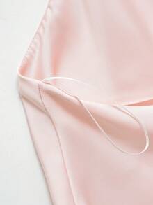Spring/Summer Solid Color Satin Halter Neck Backless Top - Baby Pink - View 5