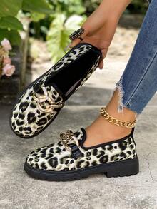White Leopard Print Design Thick Sole Women's Buckle Lightweight Flat Shoes Non-Slip Versatile Outdoor Shoes - White - View 3