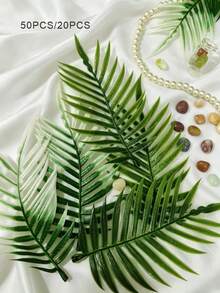 50/20 pièces Feuilles d'herbe d'eau artificielles en plastique bicolores mélangées au hasard, fausse verdure plate pour décoration de terrarium de jardin, décoration de maison, salle à manger, table de cuisine, accessoires de mariage et de fête muraux, affichage intérieur et extérieur de cour, artisanat toutes saisons - Multicolore - Voir 2