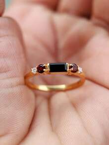 1pc Bohemian Vintage Fashion Minimalist Ring, Square Black Vintage Design, Versatile Minimalist Ring - Multicolor - View 2