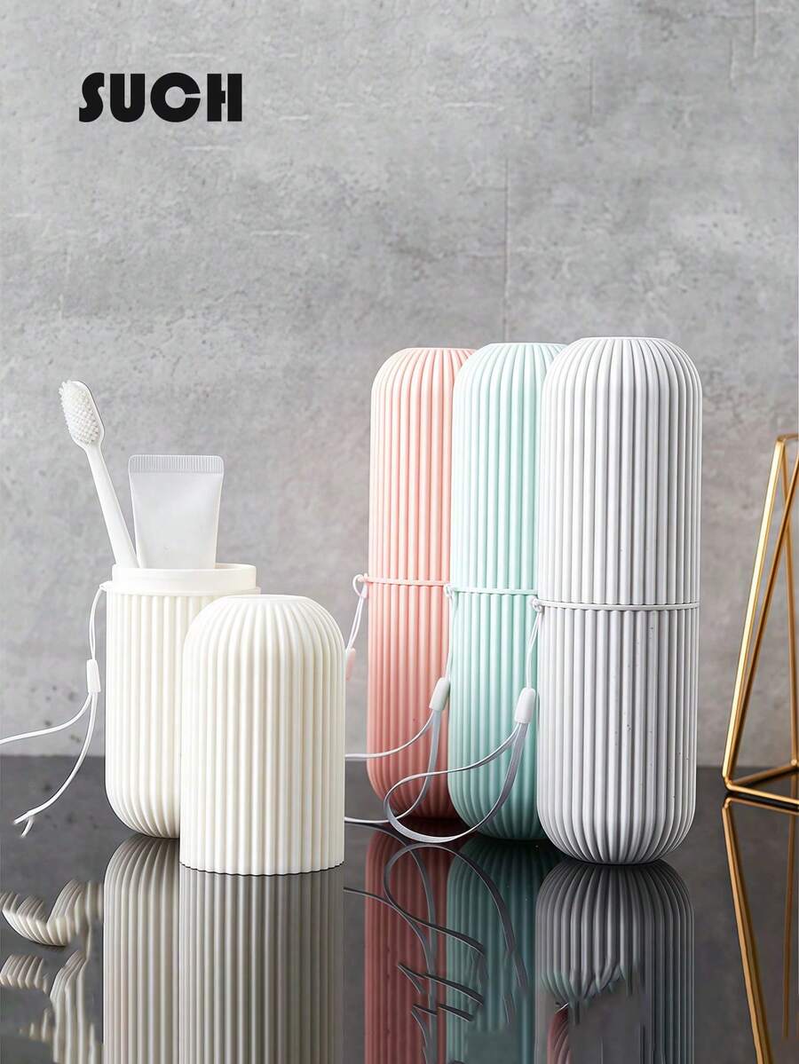 Juego de vaso para cepillo de dientes de viaje, soporte para cepillo de dientes, caja de almacenamiento de pasta de dientes y cepillo de dientes, kit dental portátil y transpirable, incluye vaso con tapa, pasta de dientes de viaje y caja de almacenamiento de cepillo de dientes
