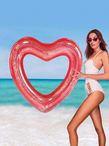 Glitter Heart-Shaped Inflatable Swim Ring, Transparent PVC Float Tube, Quick Inflation Valve, Skin-Friendly And Odorless, Suitable For Beach, Lake, Backyard Pool, Summer Pool Party, Vacation Photo, Water Park Leisure - Multicolor - View 3