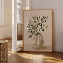 1pc Frameless Olive Nordic Style Floral Poster, Abstract Art Print, Minimalist Plant Olive Still Life Wall Decor, Aesthetic Apartment Living Room Bedroom Back To School Poster, Dorm Essential - Flowers - View 3