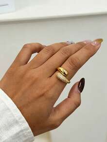 Fashionable Sparkling Double Water Drop Ring, Adjustable Copper Inlaid Synthetic Zirconia Women's Open Ring, Multi-Functional Daily Party Jewelry Accessory, Perfect Valentine's Day, Wedding Season Jewelry Gift - Double Teardrop Ring - View 7