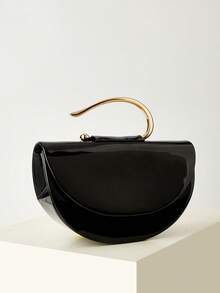 Elegant Patent Leather Women's Handbag, Minimalist Clutch Bag With Chain, Lightweight Luxury Handbag For Parties/Evenings, Perfect Birthday Gift For A Girlfriend, Suitable For Parties - 薑色 - 查看 3