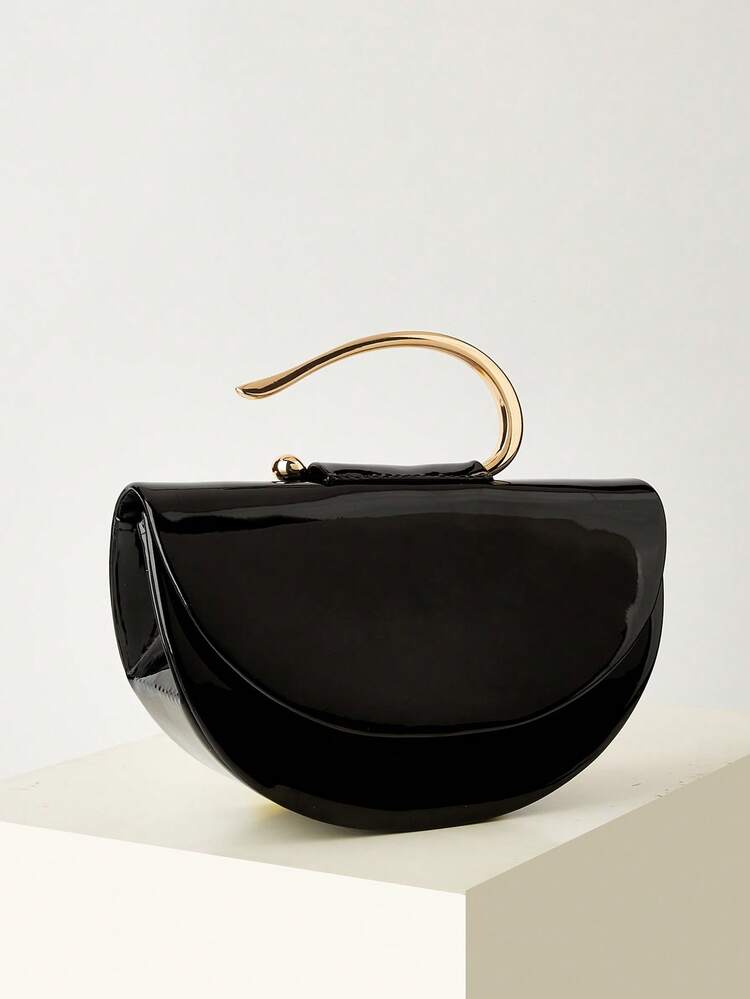 Elegant Women's Patent Leather Handbag, Minimalist Handbag With Chain, Lightweight And Luxurious Evening Bag, Perfect Birthday Gift For Girlfriend, Suitable For Parties. - 黑與白 - 查看 11