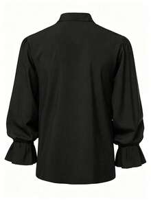 Halloween - Men's Vintage Medieval Vampire Aristocrat Halloween Party Ruffled Collar Casual Long Sleeve Dress Shirt - Black - View 4