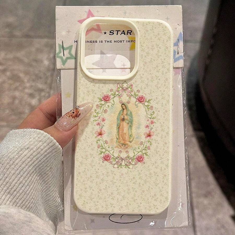 1個 TPU 材質溫柔聖母花卉祈禱圖案手機殼 適用於 iPhone 17 Pro Max/17/16 Pro Max/15/13/12/11/ S20 FE/A15/S24/A55/ Note 11/Note 12/Note 13 Pro 全包覆防摔軟保護套 - 白色 - 查看 1