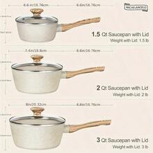 Sauce Pan With Lid, Nonstick Saucepans 1.5QT&2QT&3QT, Granite Sauce Pan 3pcs, Stone Saucepan Set, Small Pot With Lid, Nonstick Sauce Pot Set, White - View 4