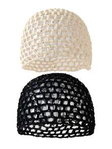 1 chiếc mũ len móc ren rỗng đính sequin, màu trơn, đa năng, thời trang dành cho nữ, phù hợp với trang phục mùa xuân, hè và thu. - A - Xem 18