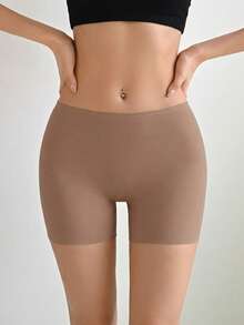 DAZY Women's Seamless Ice Silk Shorts With Anti-Light And Non-Rolling Edge Design, Mid-Waist Boxer Briefs For Bottoming - Coffee Brown - View 4