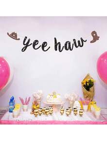 1 Set, Pancarta de Letras DIY con Brillo Yeehaw, Decoraciones de Fiesta de Vaquera Occidental con Recortes de Sombrero de Vaquero y Botas, Pancarta de Banderines con Tema de Vaquero, Para Fiesta de Cumpleaños con Tema Occidental, Suministros de Fiesta Campestre, Pancarta de Fiesta de Vaquero Occidental Yeehaw - Ver 3