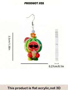2D Flat Cute Watermelon Doll Dangle Earrings, Fun Summer Fruit Fashion Glasses Milk Tea Style Acrylic Earrings, Novel Party Jewelry Gift Suitable For Beach Vacation, Party And Daily Wear, Christmas / Thanksgiving, And Other Holiday Occasions To Wear Or Give As Gifts - Watermelon Doll - View 4