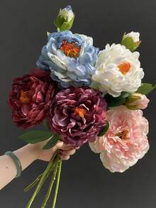 1pc High-Quality Vintage Style Artificial Peony Flower, Suitable For Home Decor, Wedding Aisle Floral Arrangements, Party Decorations, Artistic Floral Arrangements, Bouquet Accents, Table Centerpiece Decor, Wedding Florals, Indoor Greenery Landscaping, Compatible With Bedroom, Living Room And Various Home Settings. - Multicolor - View 9