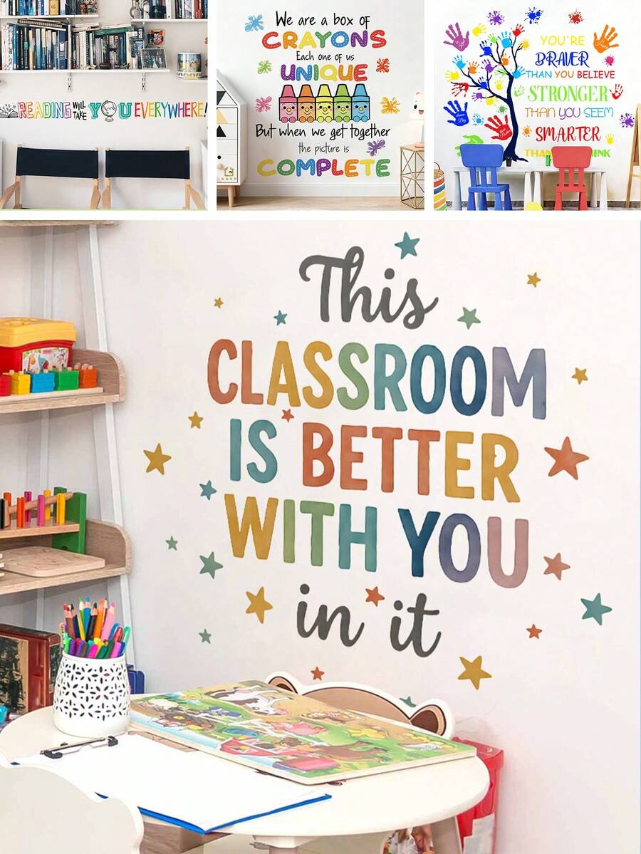 1/2 Sheets Back To School Classroom Wall Decals Kids Room Decor Self Adhesive Inspirational Quote Sticker Wall Art For Kindergarten Home School Decor - Multicolor - View 1
