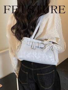 FEISTURE 1個復古肩帶裝飾腋下包，PU材質，附吊飾，適合日常出遊、約會、通勤 - 藍色 - 查看 3