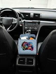 霓虹燈效風格遊戲控制器圖案汽車收納盒，卡通皮革汽車出風口收納盒手機架 - 遊戲手把 - 查看 4