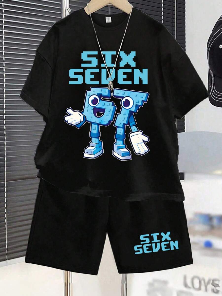 Boys' Letter Print Short Sleeve T-Shirt And Shorts - Black - View 1