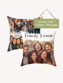 1 pièce Taie d'oreiller personnalisée avec photo - Taie d'oreiller imprimée recto-verso, Taie d'oreiller personnalisée avec photo, Anniversaire d'amitié, Cadeau d'anniversaire - Cadeau idéal pour les couples, la famille, les amis - Fibre de polyester durable, convient pour le canapé, le lit, la voiture, la salle de thé, la chambre, la salle de bain, le salon, la salle à manger, etc. - Champagne - Voir 1