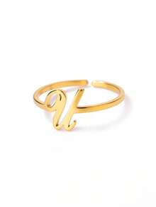 1PC Fashion 26 English Initial Chunky Rings For Women Men Opening 18K Gold Plated Smooth Letter Ring European And American Style Finger Jewelry - Gold Ring - View 27