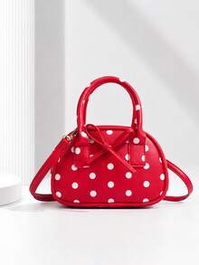 1pc Girls Vintage Polka Dot Bow Handbag, Sweet Versatile Girly Style Crossbody Bag, Suitable For Daily, Date And Commute - M2216 Polka Dot - View 3