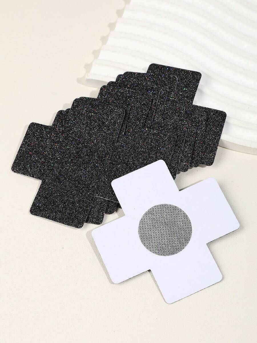 2/10pcs Glitter Cross Nipple Covers Black Sequin Breast Stickers Sexy Anti-Exposure Invisible Breast Pads Party Dance Disposable Breast Decoration Stickers Hot Girl Outerwear Innerwear Breathable Skin-Friendly Non-Damaging Seamless Clothing Accessories, Pasties Nipple Covers Cute, Rave Accessories - Multicolor - View 1