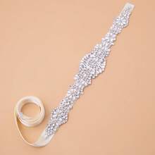 1pc Handmade Rhinestone Bridal Belt Women's Rhinestone Wedding Dress Accessory - Sliver Applique + Ivory Ribbons - View 2