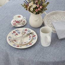 1 buah Taplak Meja Bertekstur Linen Rustic dengan Pinggiran Bulat, Tahan Panas dan Debu, Penutup Meja Makan Dapur, Dekorasi Restoran, Pesta Liburan, Tekstil Dekorasi Rumah - Grey - View 8