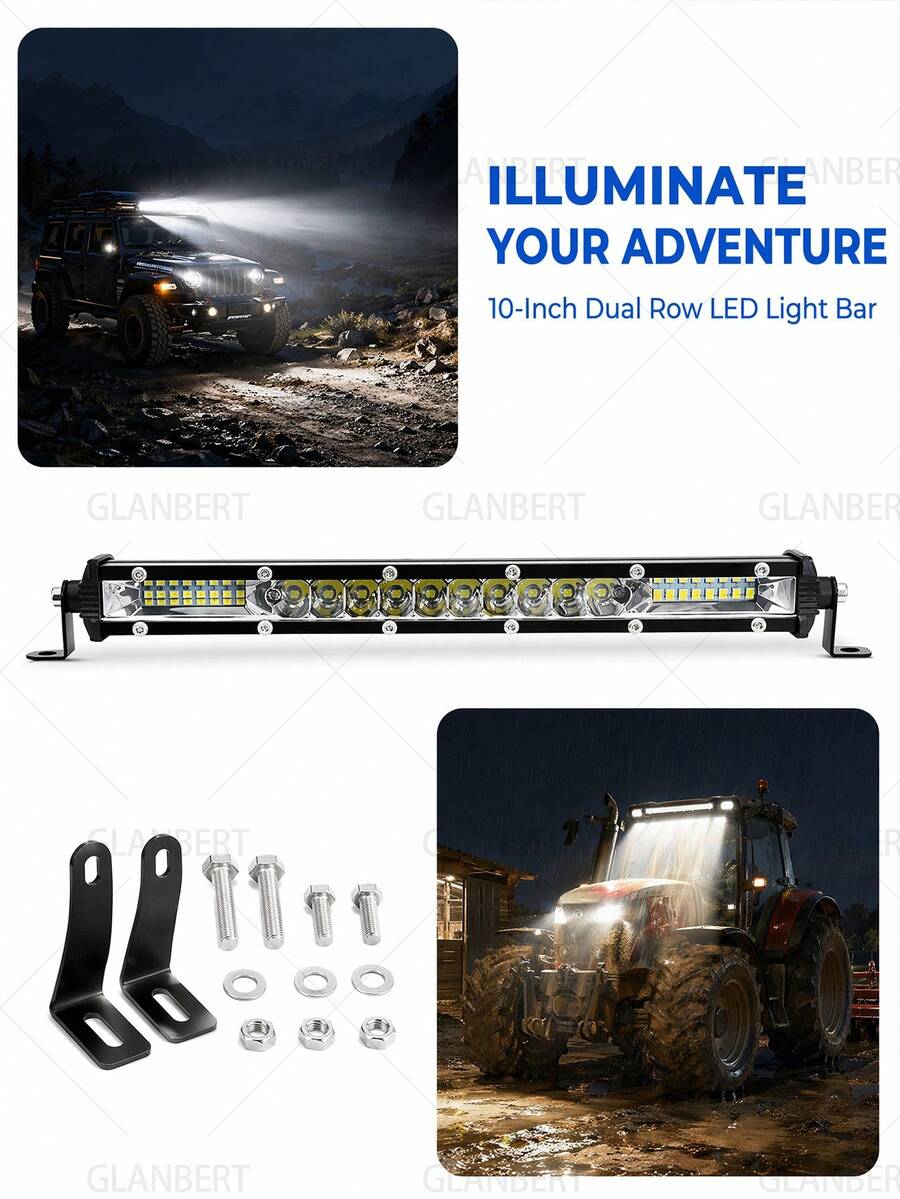 GLANBERT 1pc 11 Inch Ultra-Thin Single Row LED Work Light, Super Bright Front Bumper Spot Light, Off-Road Vehicle Grille Modification Light, 12V 24V Suitable For Trucks, Pickups, Tractors, Trailers, Etc.