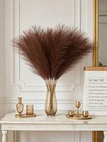 5/20/50pcs Faux Pampas Grass Artificial Reeds Large Tall Fluffy Artificial Fake Flower Bulrush Reed Grass Artificial Plants Boho Decor For Wedding Party Decoration, Home Living Room Bedroom Decor, Vase Arrangement, DIY Photography Props Gift Birthday Graduation, Autumn Decoration, Autumn - Mocha Brown - View 1
