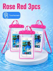1/2/3/5入通用防水手機袋 防水手機殼 適用於 iPhone 14/13/12/11 Pro Max/XS Plus、Galaxy S22/S23 手機 (最高 7.0 吋) 3D 手機防水乾袋 - 玫紅色 - 查看 28