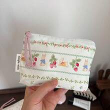Ins Pastoral Style Floral Polka Dot Plaid Print Makeup Bag, Cute Fabric Zipper Portable Storage Pouch - Coin Purse - View 17