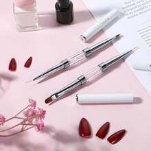 LANDOT 1 Pc Dual-Ended Nail Art Brushes For Builder Gel & Hard Gel, Professional French Tip Liner Brush Set With Rhinestone Handle, 4-In-1 Nail Design Painting Drawing Tools (White) - Apricot - View 4