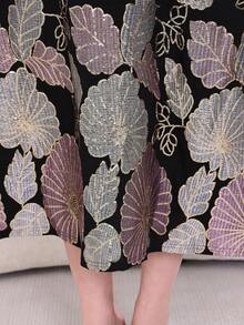 2026夏季/秋季阿拉伯女性黑色優雅長裙，重工串珠刺繡 JALABIYA，流蘇流蘇飾邊鏤空V領，休閒派對穿搭 - 黑色 - 查看 10