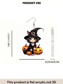 2D Gothic Style Halloween Pumpkin Black Cat Earrings, Acrylic Ear Jewelry, Suitable For Party And Gift - Pumpkin Black Cat - View 3