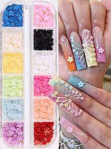 1/2 Boxes Of Floral Nail Art Decorations, Gold And Silver Steel Bead Ornaments, Rhinestones, Nail Art Supplies, Nail Art Accessories, Nail Gems - Multicolor - View 2