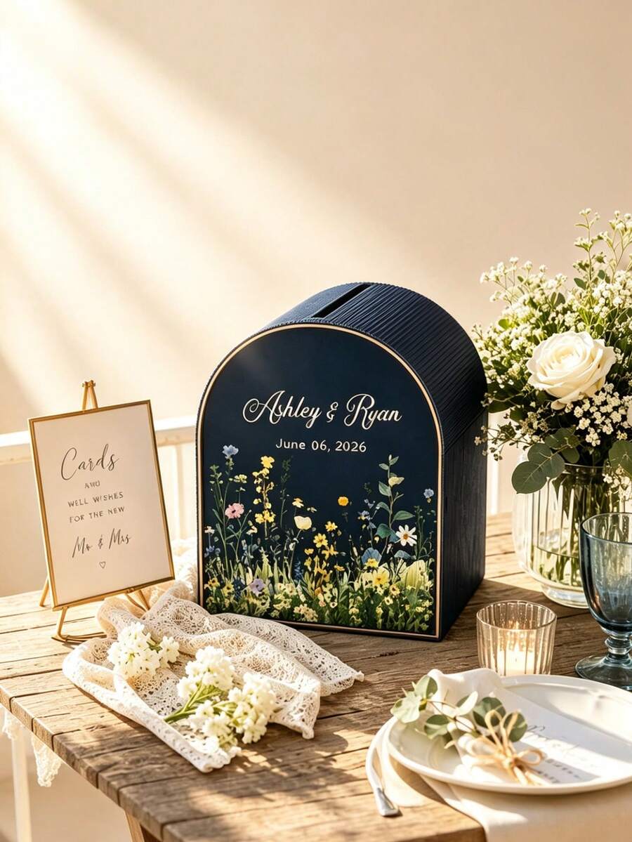 1pc Personalized Wedding Card Box, Rustic Wooden Envelope Gift Box, Suitable For Newlyweds, Unique Wedding Gift, Elegant Anniversary And Engagement Party Reception Decor