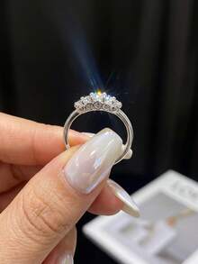 1PC Elegant 925 Sterling Silver Heart-Shaped Five-Stone Moissanite Ring (0.1CT Center Stone) Suitable For Women To Wear At Weddings And Formal Events - Five-diamond Moissanite Ring - View 2