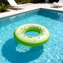 Adult Inflatable Swim Ring, Fruit Print Pool Float, Watermelon/Lemon/Lime/Orange/Kiwi/Dragon Fruit PVC Float - Kiwi Swimming Ring - View 2