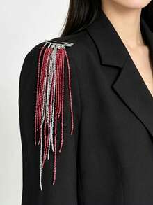 Exaggerated French Luxury Style Rice Bead Beaded Design Exquisite Women's Brooch, Multi-Use Shoulder Chain, Daily, Banquet, Party Accessory, Suitable For All Seasons - Black and Red - View 1