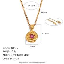 S SHOPBOHO 1pc 18K Gold Plated Stainless Steel Birthstone Pendant Necklace, Hammered Texture Coin Pendant, Personalized Birthday Gift Jewelry For Her - Birthstone - View 11