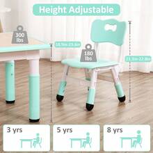 Mesa y 4 sillas ajustables en altura, multiusos (2-10 años): manualidades, estudio. Superficie fácil de limpiar, patas antideslizantes. Ideal para guardería o aula. Color efecto madera - Azul del lago - Ver 6