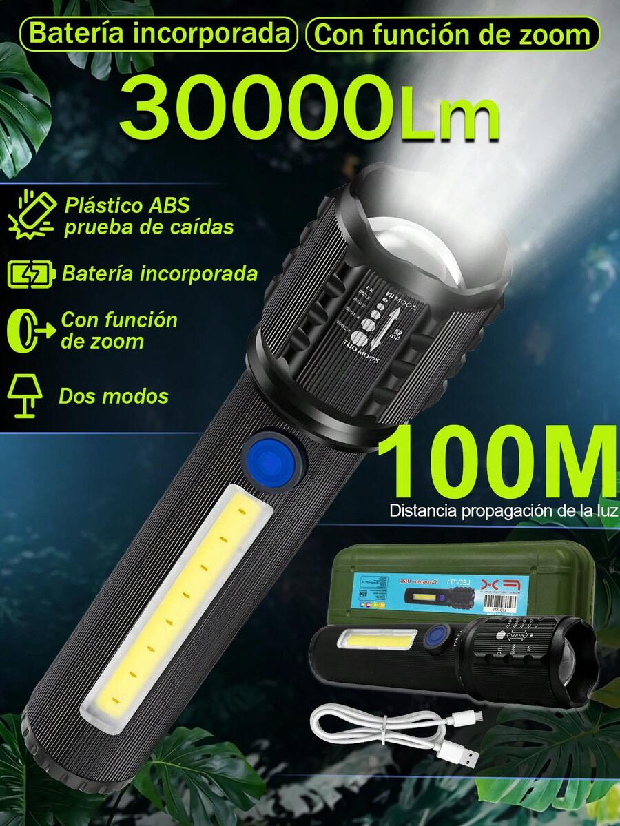 High-Power LED Flashlights, USB Rechargeable LED Flashlight, Long-Range Rechargeable Flashlight With Ultra-Strong Light, 2000 Lumen Tactical Flashlight With Screen Light, USB Charging, Water Resistant, Camping, Fishing, Emergency Zoom Flashlight, Aurora Spotlight With Zoom Focus, Large Laser Reflector. - -771 - 查看 1