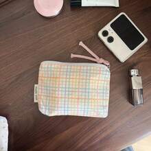 Ins Pastoral Style Floral Polka Dot Plaid Print Makeup Bag, Cute Fabric Zipper Portable Storage Pouch - Coin Purse - View 5