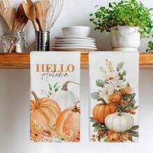 2件裝 Hello Autumn 南瓜印花超細纖維柔軟廚房毛巾，40*60cm 長方形抹布、桌布、手巾，廚房裝飾、家居裝飾，鄰居喬遷禮物，廚房餐巾與抹布，廚房浴室家居必需品 - 橘色 - 查看 8