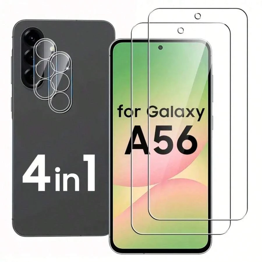 2+2件組 相容 Galaxy A57/A56/A37/A55/A35/A36/A26 高畫質強化玻璃螢幕保護貼 3D 透明，強化玻璃透明高畫質鏡頭保護貼 9H，防刮、無氣泡相機鏡頭保護貼墊