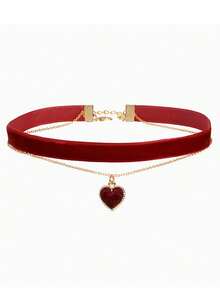 1pc Women's Retro Velvet Choker Necklace With Heart Pendant, Fashion Collar - Multicolor - View 9