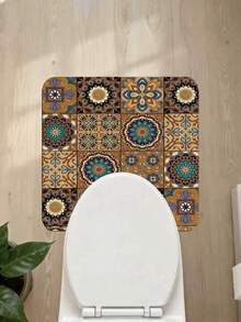 1 pieza Alfombra de baño con patrón de azulejos florales bohemios, alfombra de baño, felpudo, alfombra pequeña, alfombra, alfombra de piso, decoración del hogar, alfombra de área, alfombra para exteriores, alfombra de dormitorio, alfombra lavable - Multicolor C - Ver 4