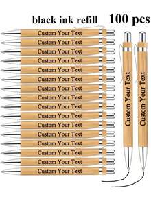 20/50/70/100pcs Personalized Bamboo Ballpoint Pens - Customized Engraved Name, Date, Lightweight Retractable, Weddings, Parties, Guest Books, Office And School Supplies, Forever Love, Personalized Gift, Graduation Gift, Thoughtful Gift, Teacher Gift, Stationery - Brown - View 11